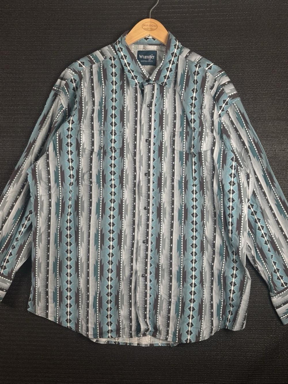 Wrangler vintage Western Shirts Geometric Blue & Gray XXL
